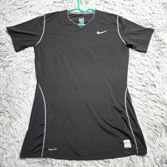 Nike Pro Team Shirt Fit Dry Mens Large Black Short Sleeve Compression Activewear - Picture 1 of 9